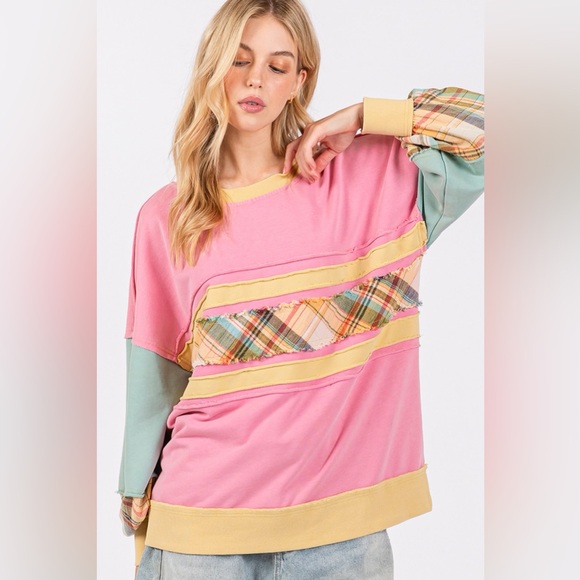 SAGE + FIG Mineral Wash Raw Edge Color Block Sweatshirt 10010016489 - Picture 4 of 6